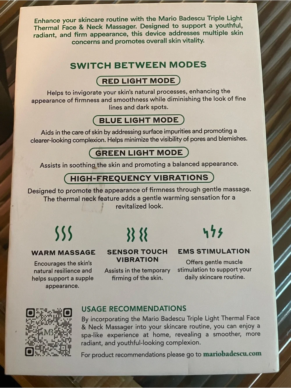Mario Badescu Triple Light Thermal Face and Neck Massager NIB